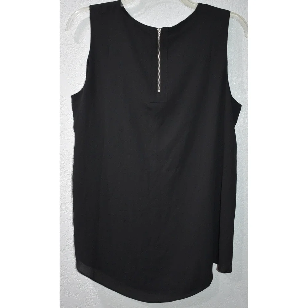 Chicos 2/Large Sleeveless Top Tulip Layered Black Blouse Back Exposed Zipper